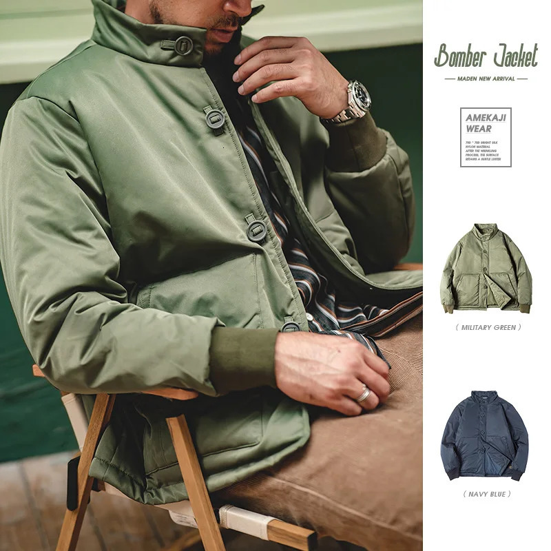Madden mens modified A1 bomber jacket stand up collar thick cotton lining windproof in winter warm singlelayer 250313