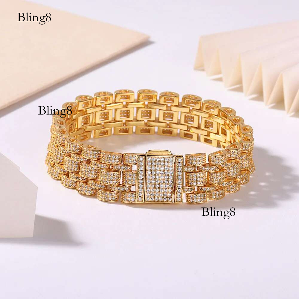 New 15MM Cuban Tennis for Men D VVS1 Full Moissanite S Sterg Sier Plated White Gold Hip Hop Party Bracelet