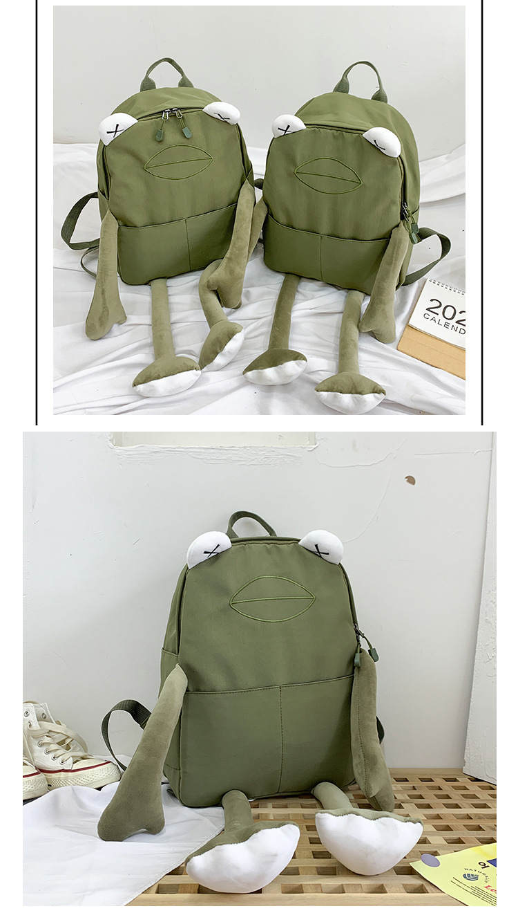 designer bag College style, niche, funny cute, ugly, cute little frog cartoon personality, internet celebrity backpack, trendy and cool backpack