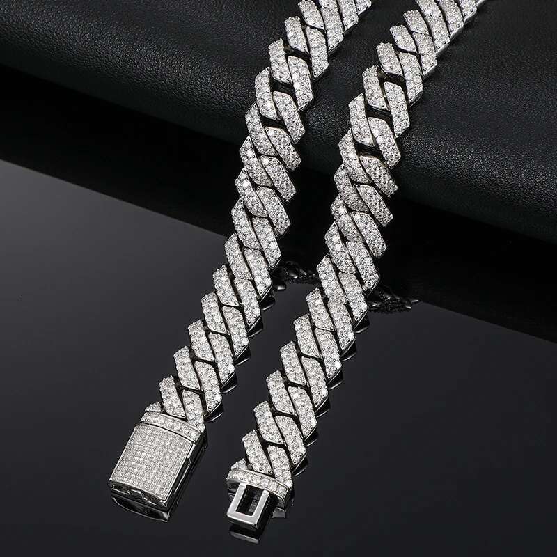 14MM Unisex VVS1 Full Moissanite Cuban Chain Necklace for Man Women Sterg Sier Hip Hop Jewelry Gifts High Quality 2025