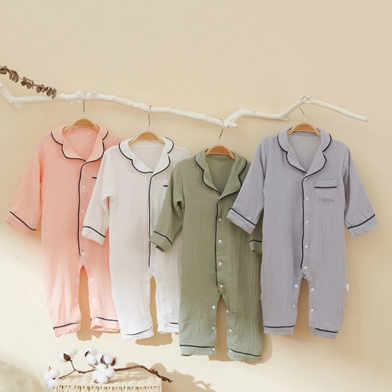 Baby jumpsuit boys and girls sleep play with pajamas organic cotton long sleeved one-piece jumpsuit button down born pajamas Pjs 250314