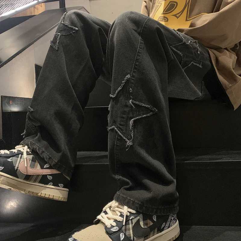 Star Embroidery Straight Casual Men Jeans Gothic Neutral New Wide Leg Loose Hip-hop Fashion Youth Streetwear Denim Trousers Y2KT250319