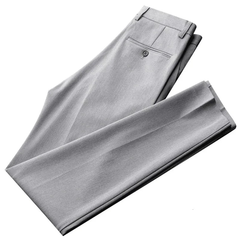 Highend Business Casual Trousers Mens Straightleg Ice Silk Cropped Pants Antiwrinkle Spring Summer Style 250313