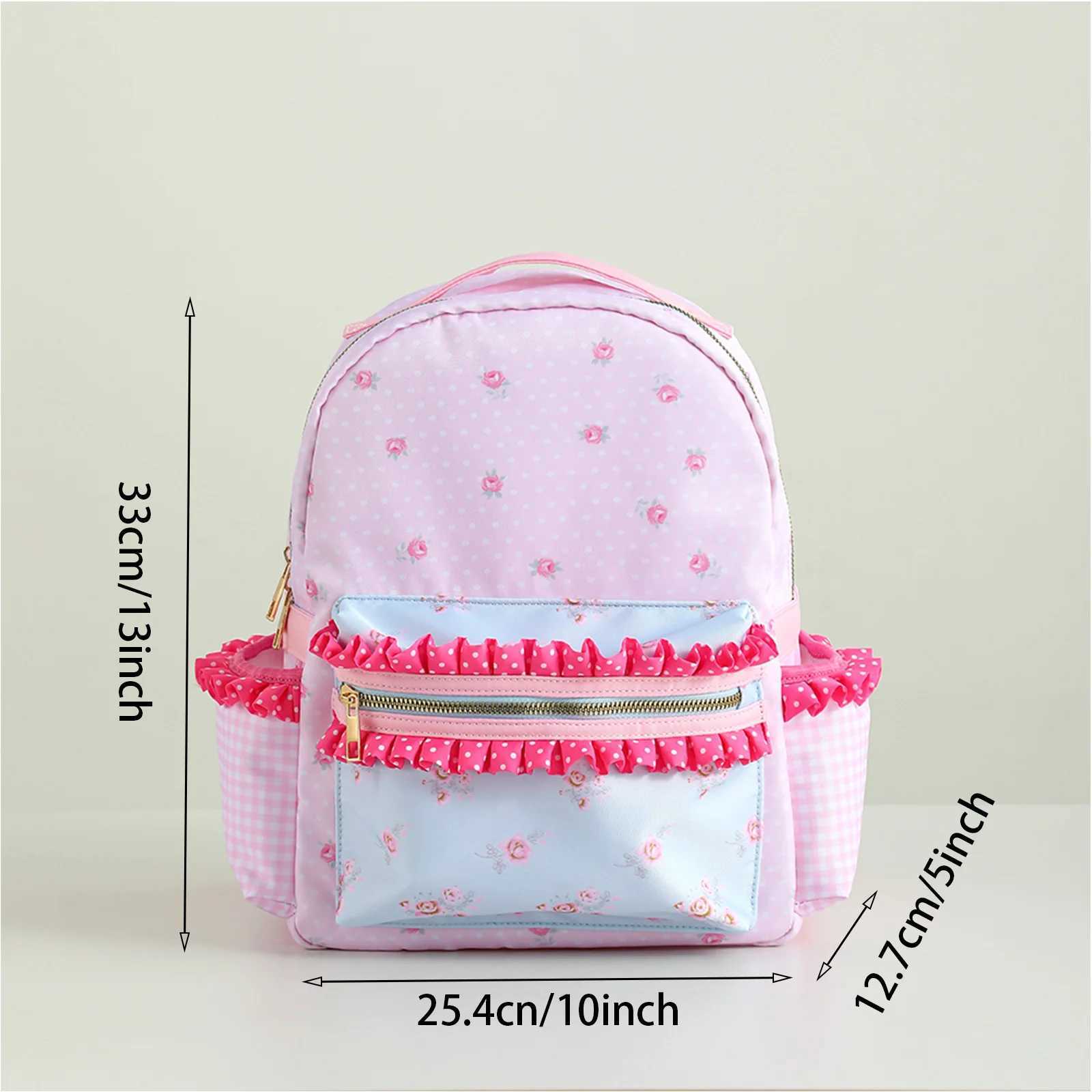 New Arrival Ruffle Girl Backpack Flower Canvas Polka Dot Plain Lining Large Capacity Pink Cute Back to School T250315