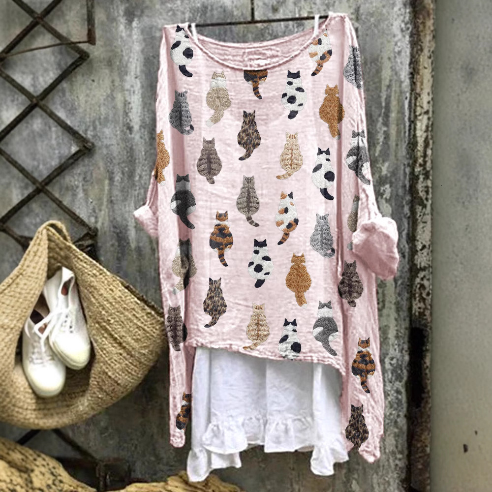 New Casual Long Sleeved Loose 3D Digital Printed Women's Round Neck Pullover T-Shirt Single Piece