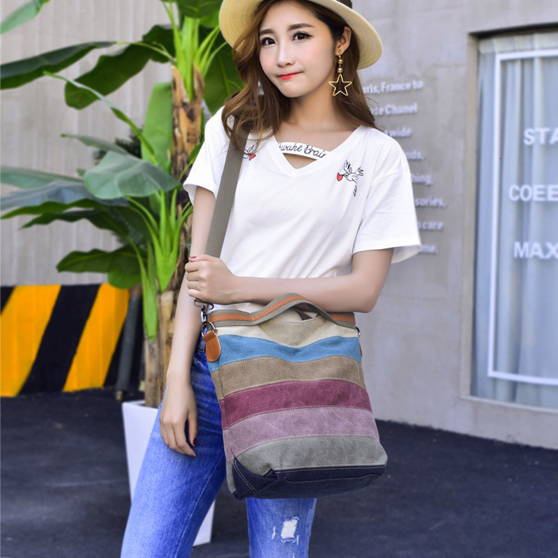 Leisure women's simple and artistic handbag, single shoulder crossbody, large capacity, multi compartment splicing canvas designer