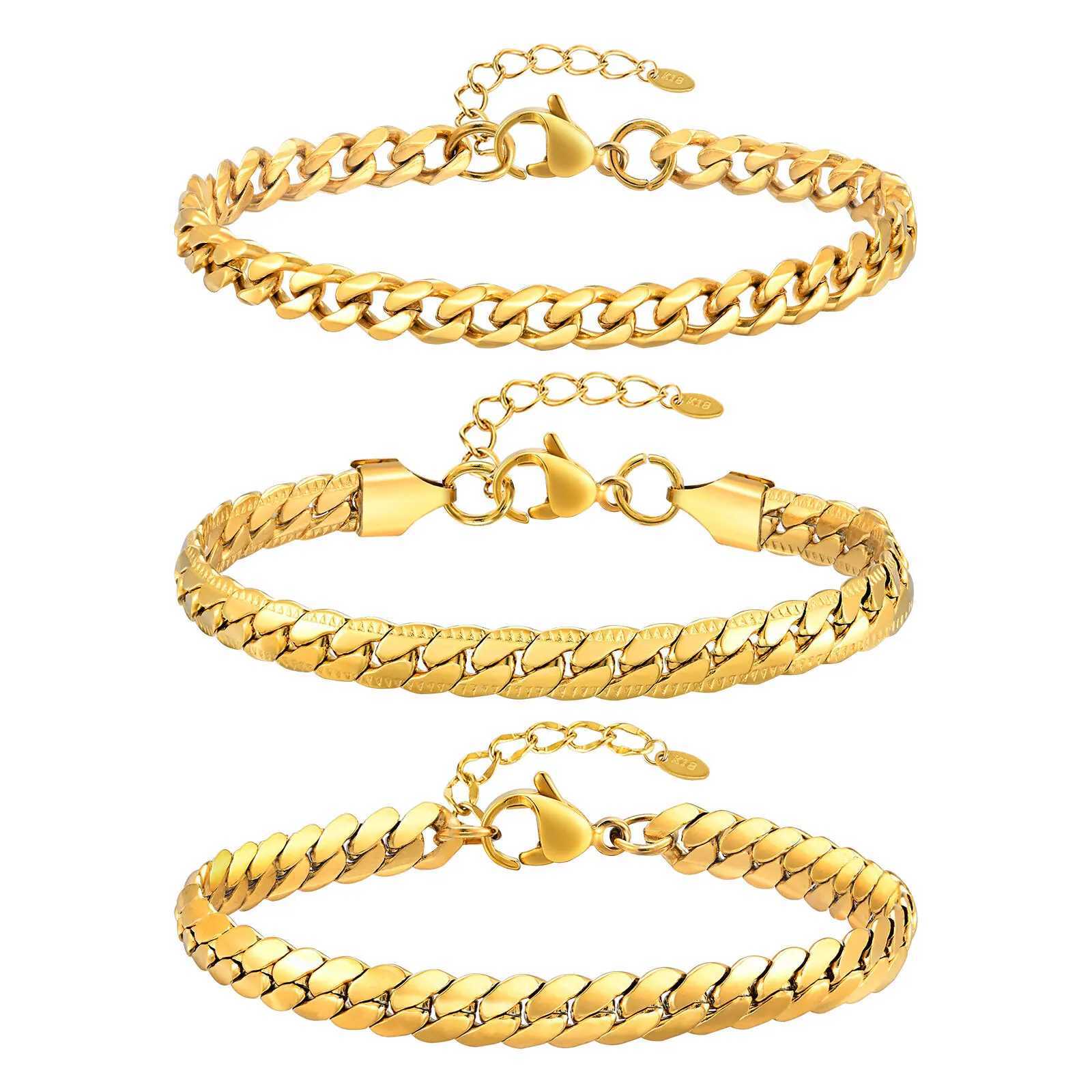 18k gold-plated Cuban chain bracelet stainless steel wrist chain bracelet stackable jewelry braceletXJ250315
