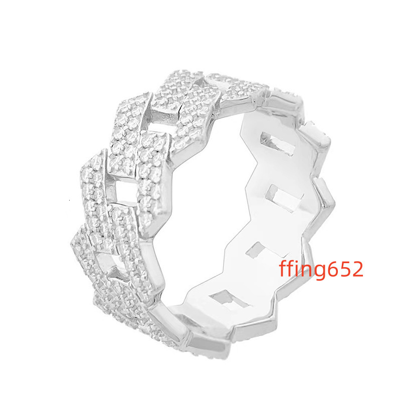 Wholesale Factory Price Moissanite Jewelry 925 Silver Iced Out 2 Row Diamond Cuban Rings Hip Hop Zircon Ring