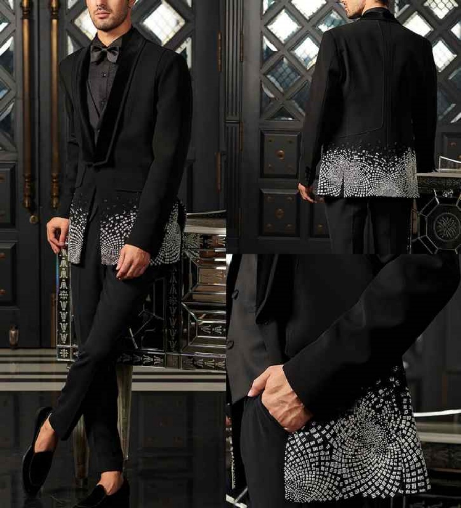 Luxury Beading Mens Wedding Tuxedos Classic Fit Shawl Lapel Groom Wear Party Birthday Pants Suits 2 Pieces Customized