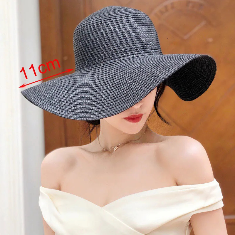 Summer Simple Floppy Sun Hat Womens Wide Brown Beach Hat Girls Seaside Travel Folding Straw Hat Sunscreen UV Protective Womens Hat 250314