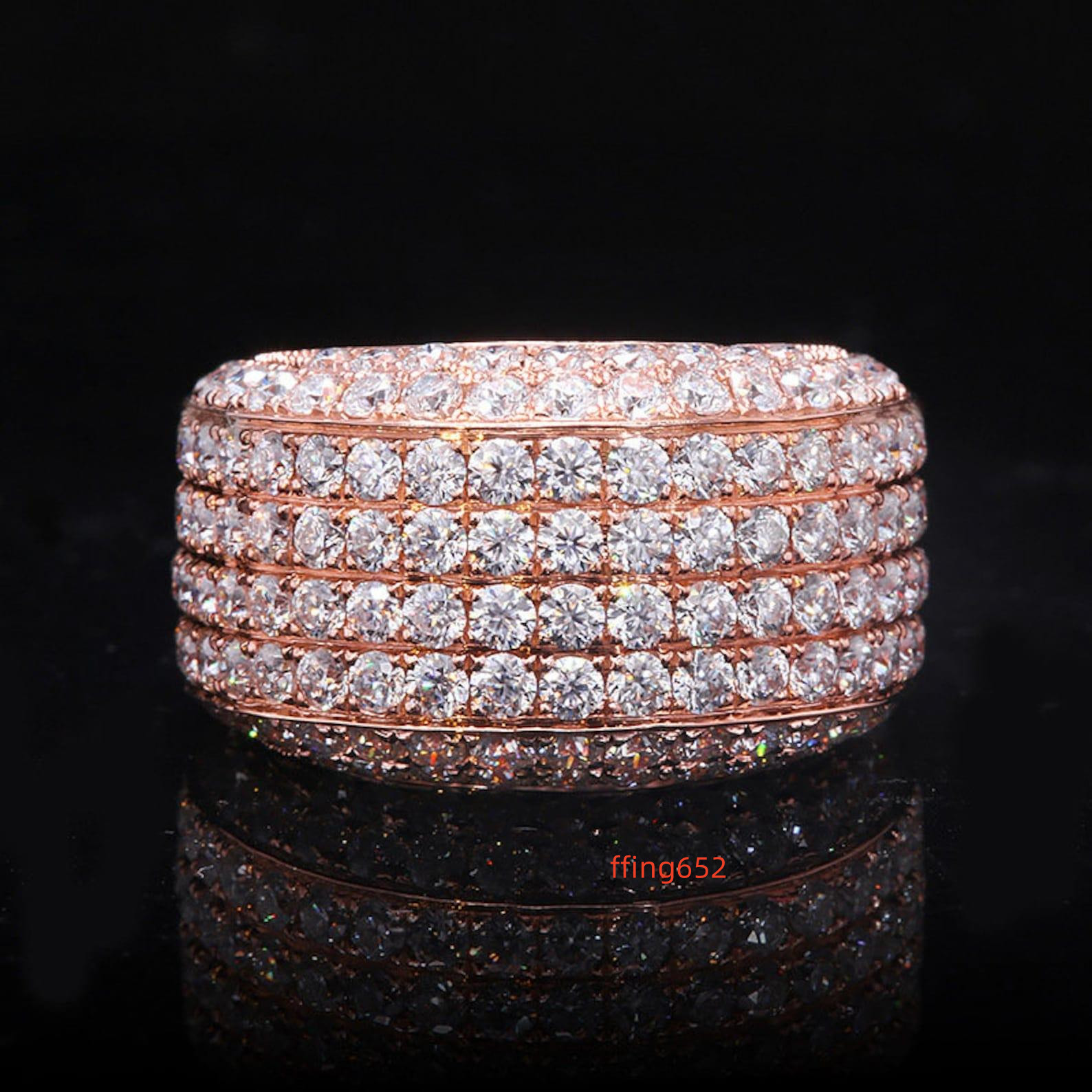 Mens Ring Trend Hip Hop Ice Out VVS Lab Grown 10K 14K 18K Gold Full Diamond Rounded Alphabet Ring Luxury Costume Jewelry