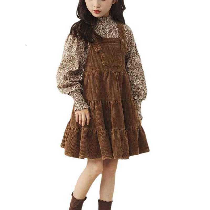 Girl's Dresses Girls' Dress Set 2024 Spring and Autumn New Collection, Korean Edition, Western Style, Girls' Floral Strap Skirt Two Pie