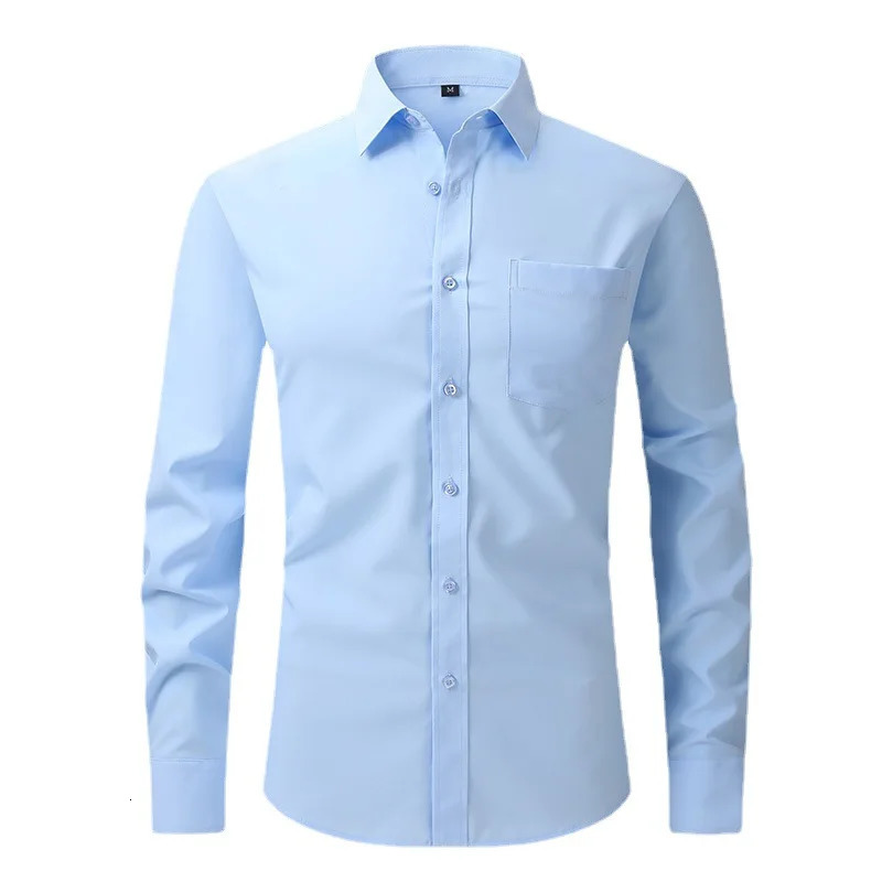Solid color mens long sleeved shirt single-layer square neckline small elastic shirt suitable for weddings/business/offices 250314