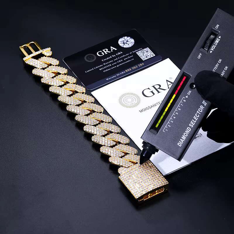 Bg Hiphop Jewelry Gold Plated Sterg Sier 3 Rows VVS Moissanite Dia Iced Out Cuban k Bracelet for Men