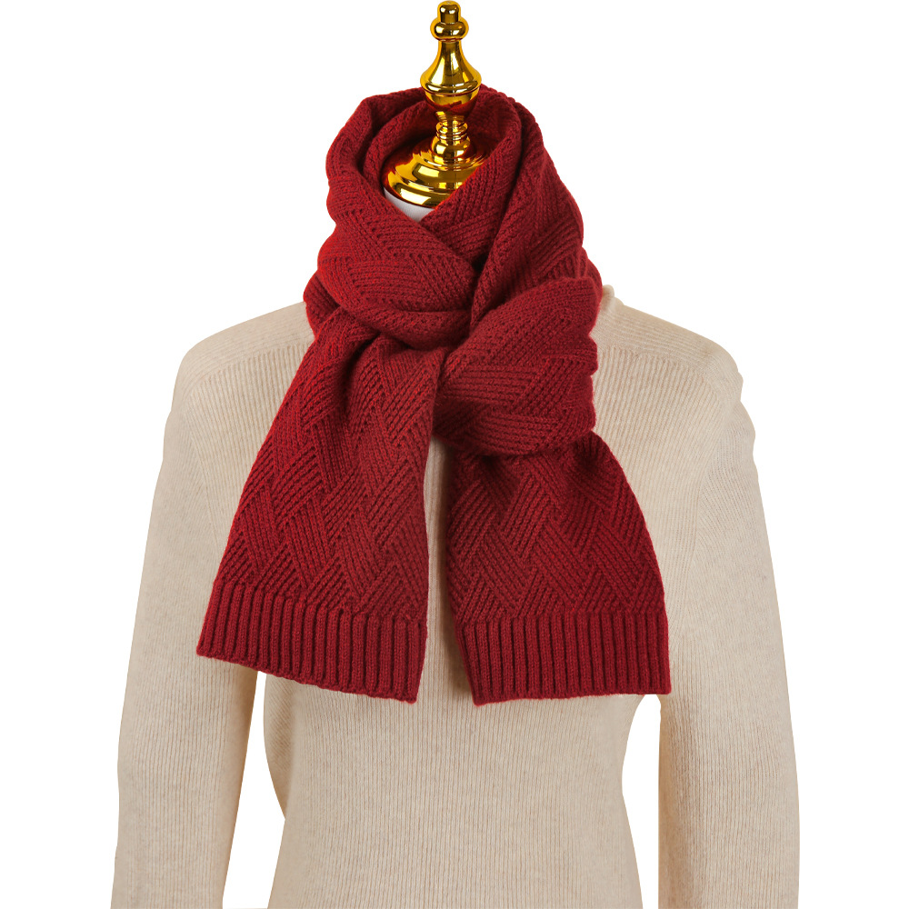 10988 office commuting wool scarf Winter women's knitted scarf solid color simple thick warm scarf