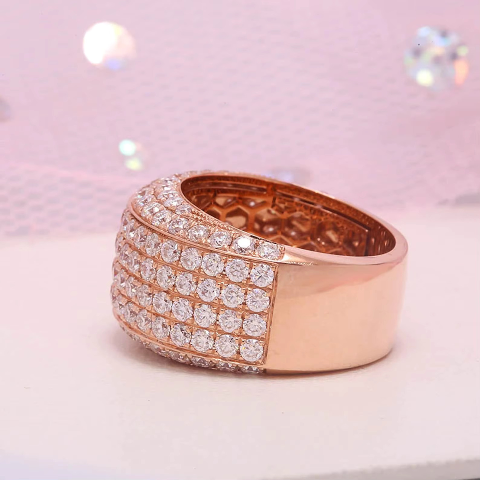 Mens Ring Trend Hip Hop Ice Out VVS Lab Grown 10K 14K 18K Gold Full Diamond Rounded Alphabet Ring Luxury Costume Jewelry
