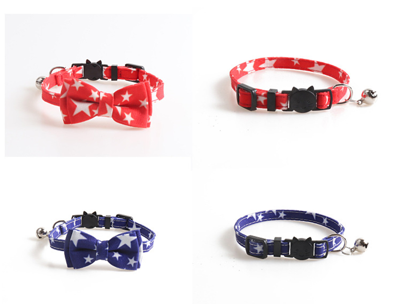 Breakaway Cat Collar with Cool Bow Tie Bell, Butterfly Kitty Collar with Blue Background with White Pentagram Pattern Ideal for Girl Cats Boy Male Cat