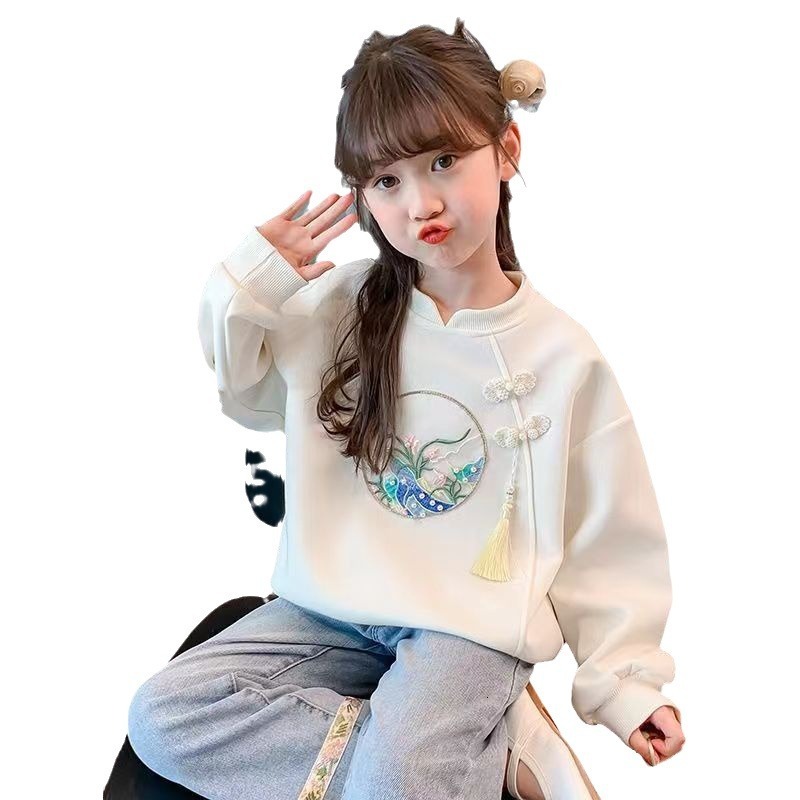 Ddmyshoesvip Girls Hoodie Western Style Spring And Mid To Large Children S Long Sleeved Top New Girls Autumn Outfit