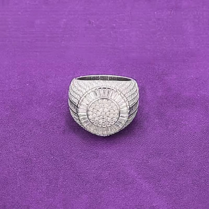 925 Sterling Silver Gra Hip Hop Iced Bling Moissanite Ring for Men Pass Diamond Tester VVS Baguette Circle Signet Iced Bling