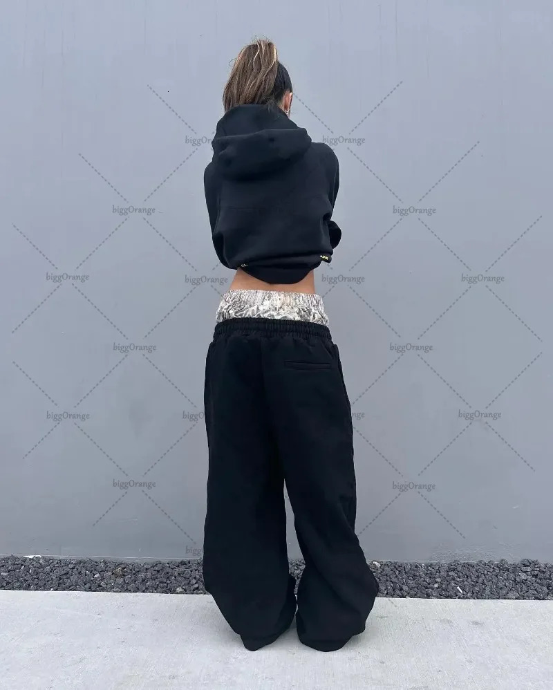 Hip hop Trendy Streetwear Harajuku retro striped wide leg Trouser womens camouflage splicing twopiece casual sports pants 250313