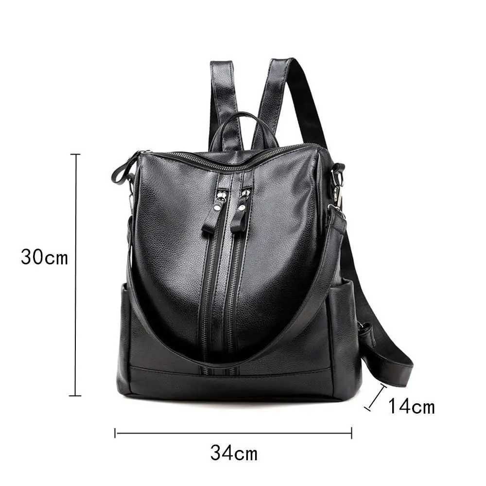 New Arrival School leather black casual multifunctional bag womens soft backpack university backpack large capacity shoulder bag handbag T250315