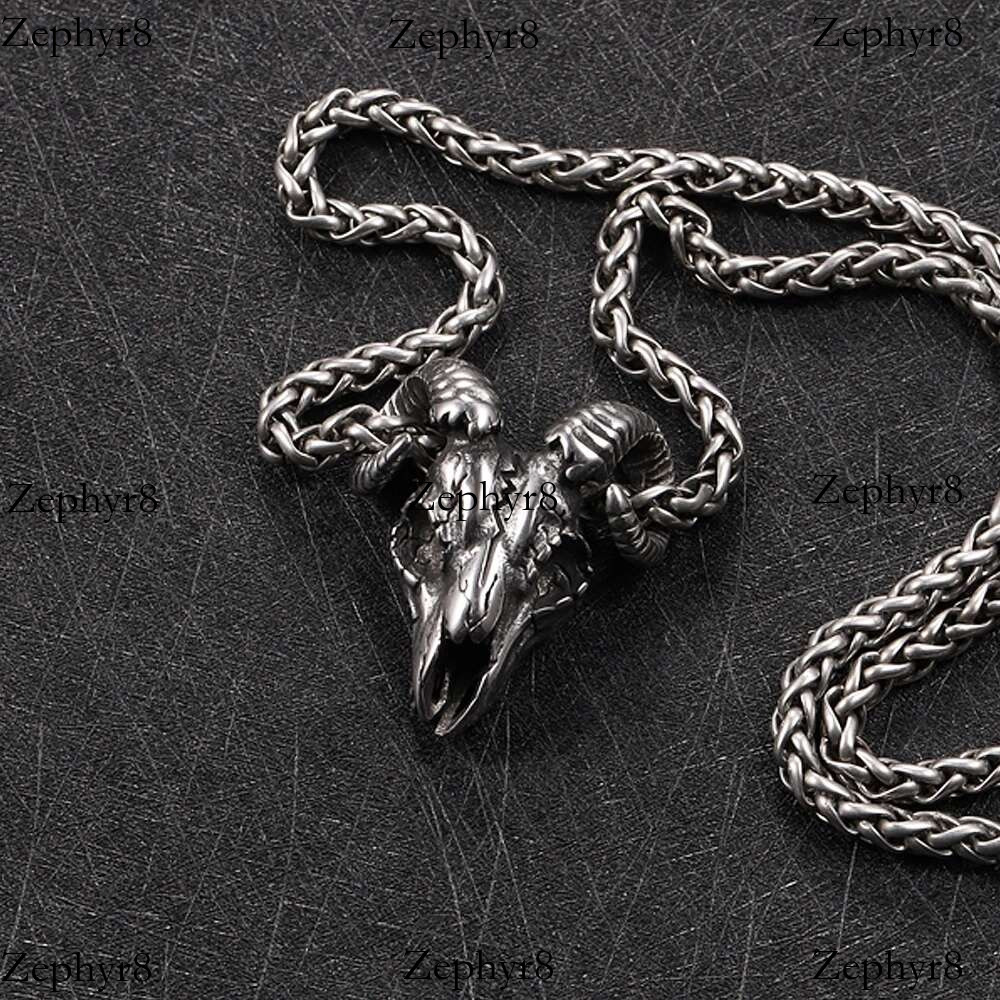 Vintage Stainless Steel Goat Necklace Hanging Men Chain Street Hip Hop Style Satan Skull Pendant Jewelry Goth Accessories