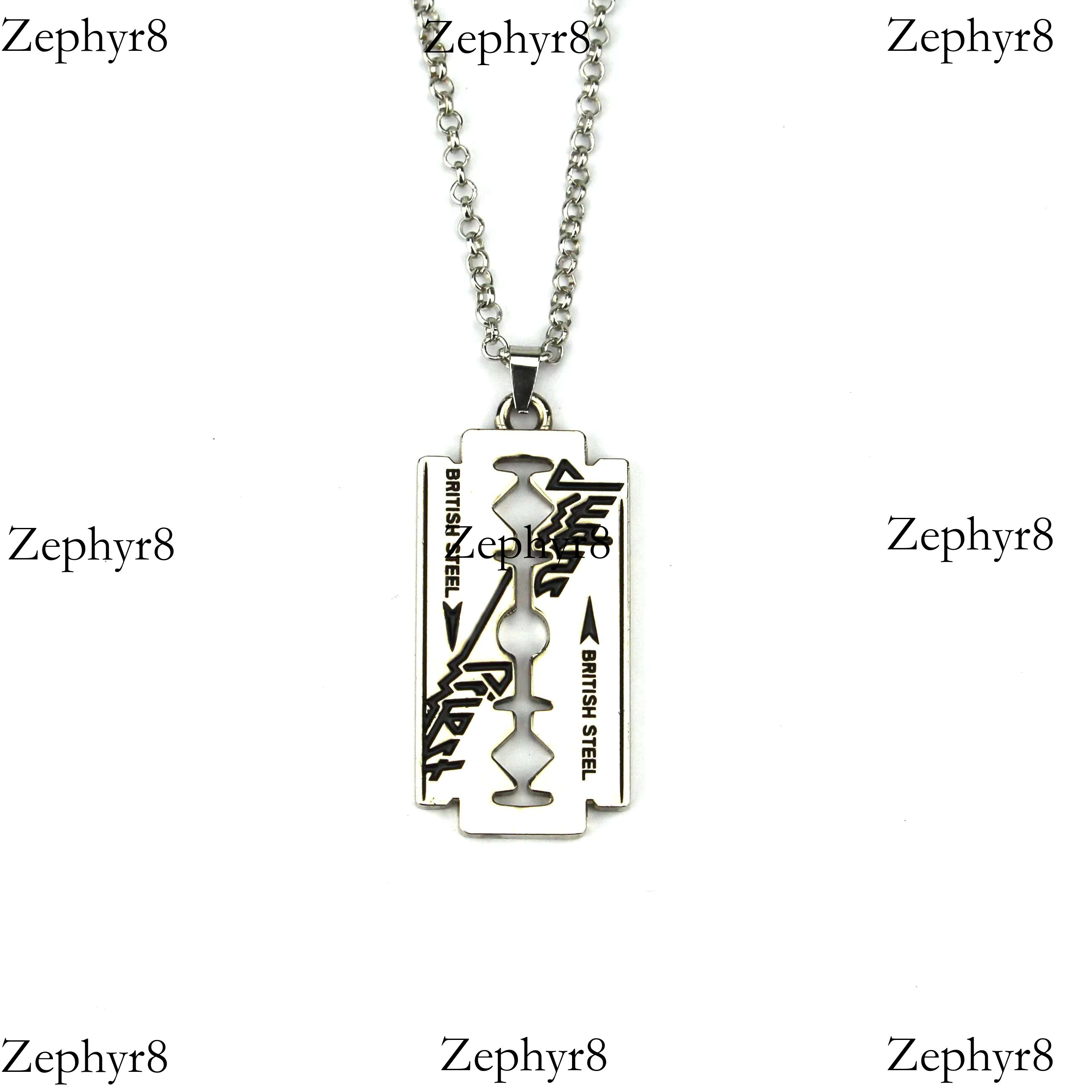 Hip Hop Rock Band Judas Priest Blade Razor Shape Pendant Long Chain Men Metal Necklace