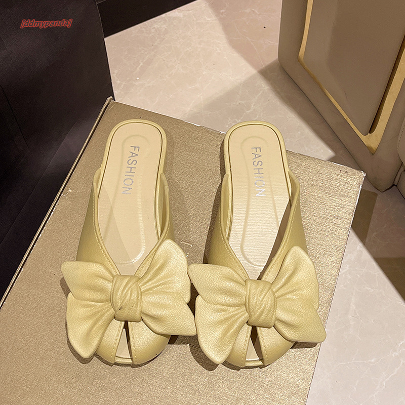 Casual Cool Dragging Fish Mouth Shoes Butterfly French Baotou Half Slippers Women's Summer Outerwear 2025 New Versatile Flat Bottom Lazy ddmypand