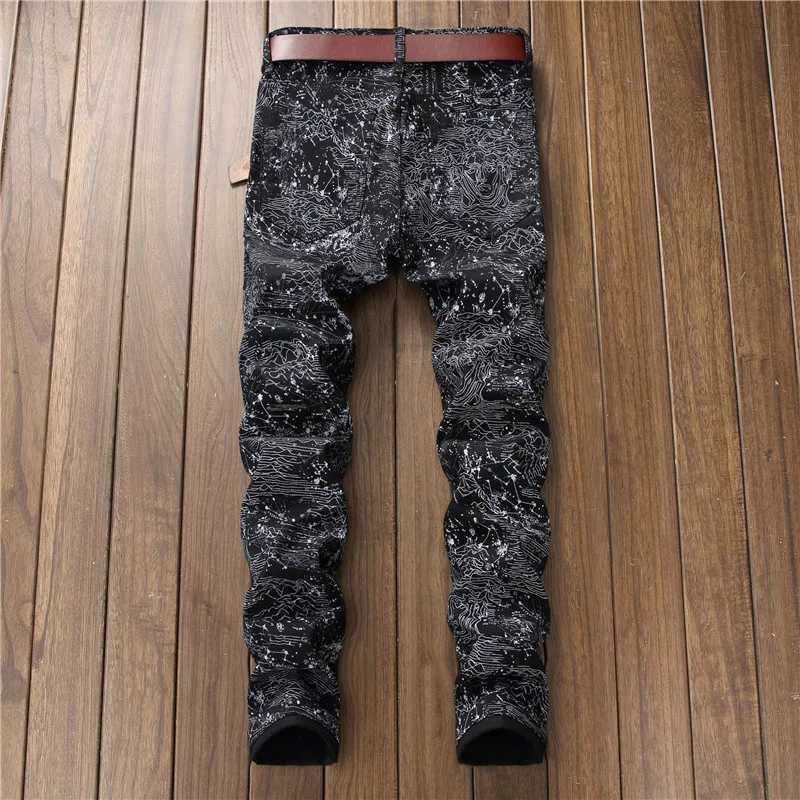New Fashion Spring Autumn Mens 3D Printed Jeans Pantalon Hombre Black White Nightclubs Young Skinny Biker Denim TrousersT250315