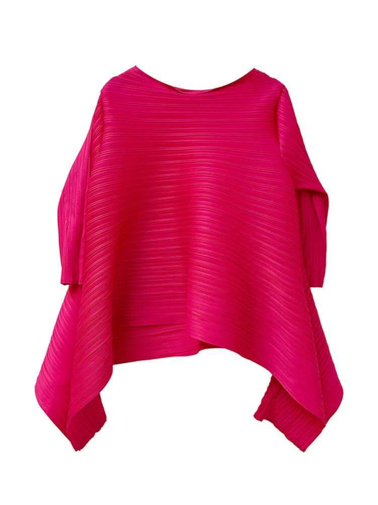 GVUW Pleated Blouse For Women 2025 New Spring O-Neck Three Quarter Sleeve Solid Color Loose Casual Shirt Female Elegant 17G2471