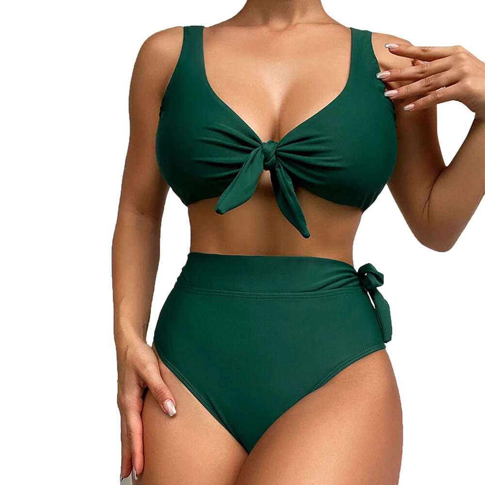 High waisted beach swimsuit, bikini, women's sports bra, swimsuit set, solid color, teenager