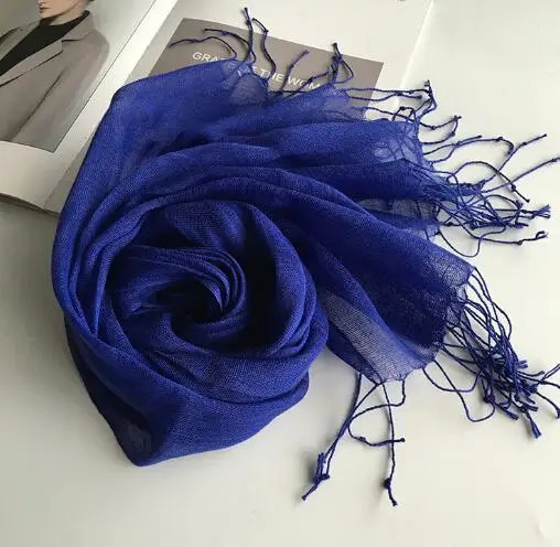 55*180cm Fashion Soft Solid Women 100% Linen Flax Tassel Scarf Summer Travel Sunscreen Long Shawl Elegant Hijab Women Foulard 250314