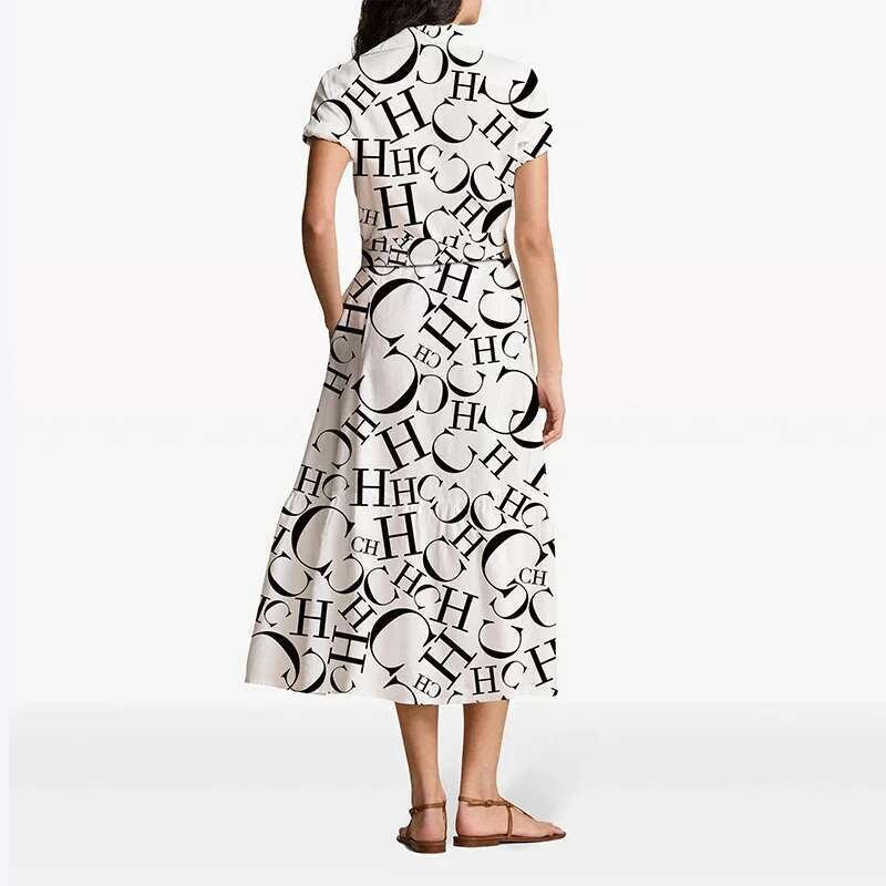 Summer Women Commuter Versatile High End Female Elegant Dress Letter Thin Band Design Office Ladies Classic Dresses