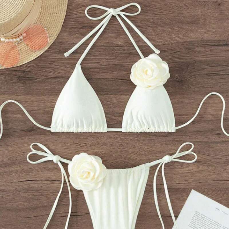 S-L Sexy 3D Flowers Liquor Strapless Bikini Women Swimwear Women Swimwear Two-Piece Bikini Set Swimwear Swimwear