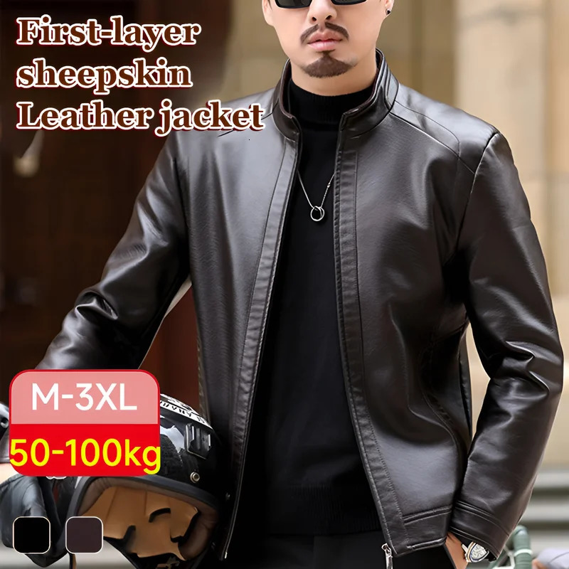 Mens leather jacket stand up collar mens casual PU 250313