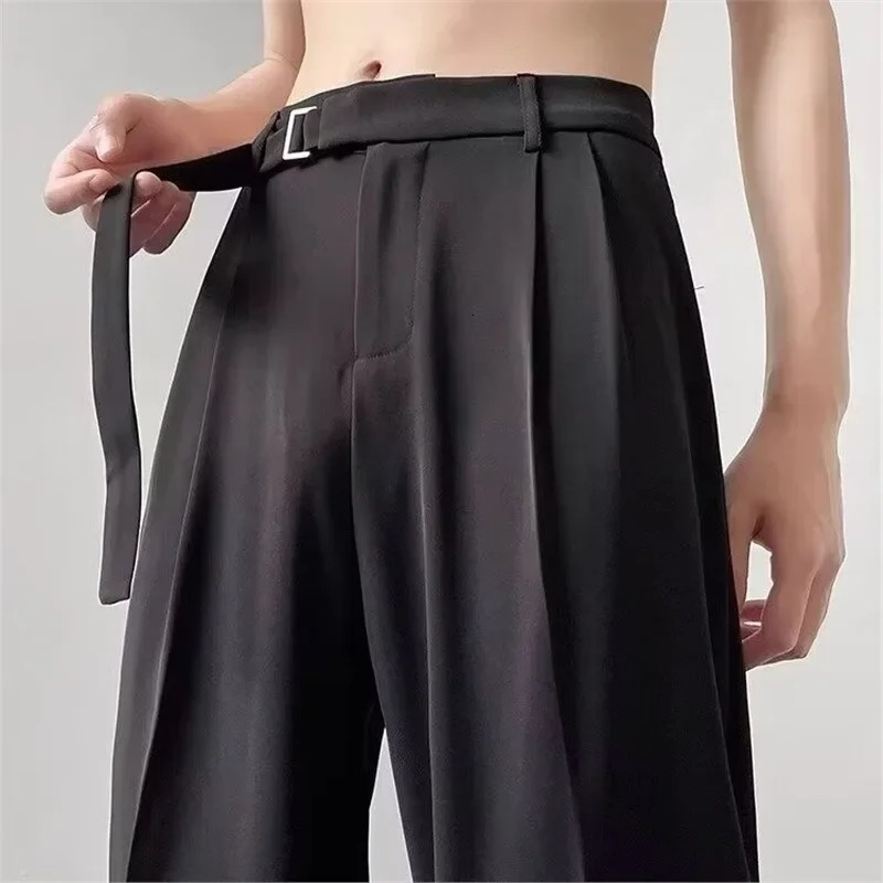 Black casual suit mens loose fitting straight leg wide pants Japanese style lightweight y Draped Trousers 250313