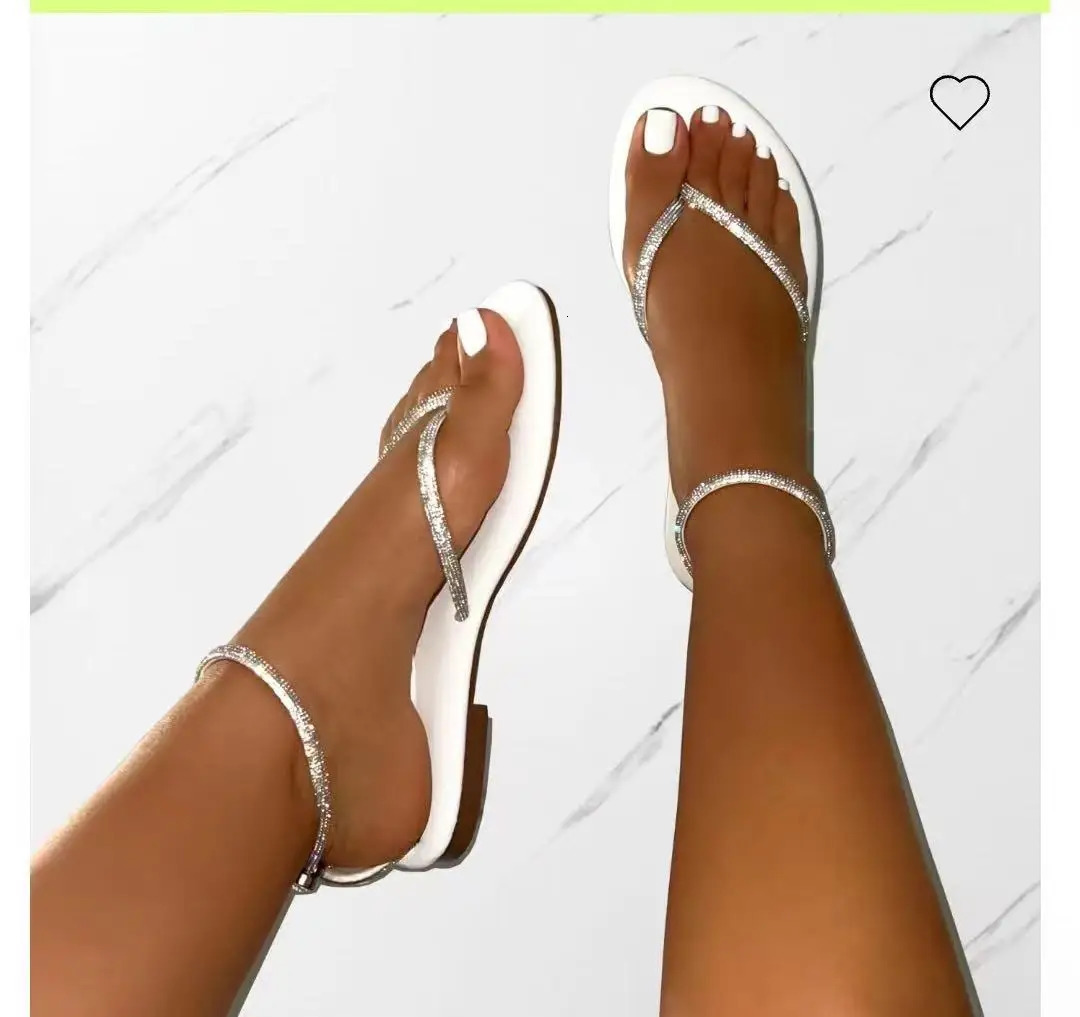 Rhinestone Decor Toe Post Thong Flip-flops Women Slides Outdoor Non-slip Beach Sandals Summer Women Slippers 250314
