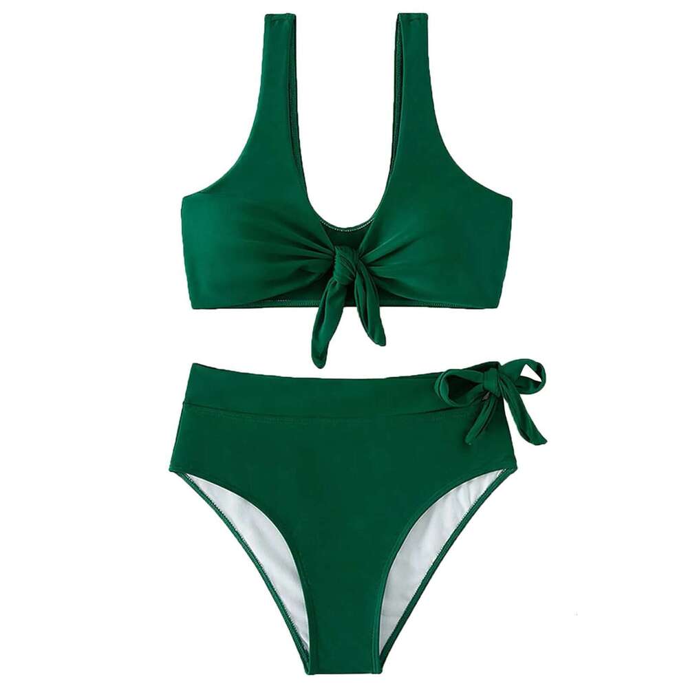 High waisted beach swimsuit, bikini, women's sports bra, swimsuit set, solid color, teenager