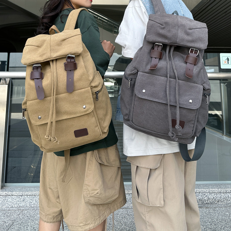 designer bag Casual Street Trendy Canvas Personalized Simple Student Outdoor Travel Drawstring Backpack