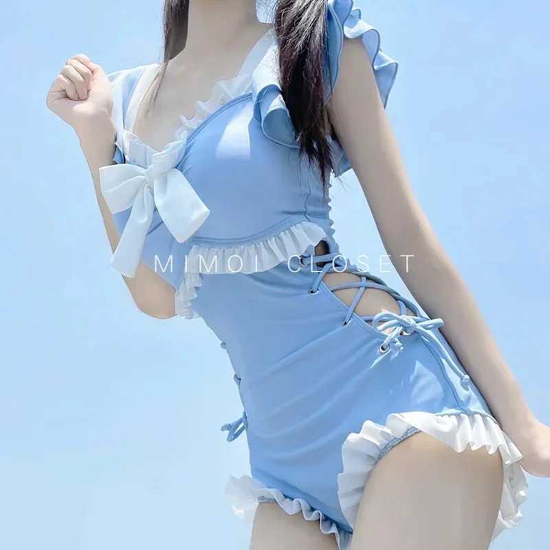 Kawaii Women Swimsuit Bikini One-Piece Monokini Sexy Push Up Korean Fashion Swimwear Girls Padded Beach Wear SwimmingXJ250315