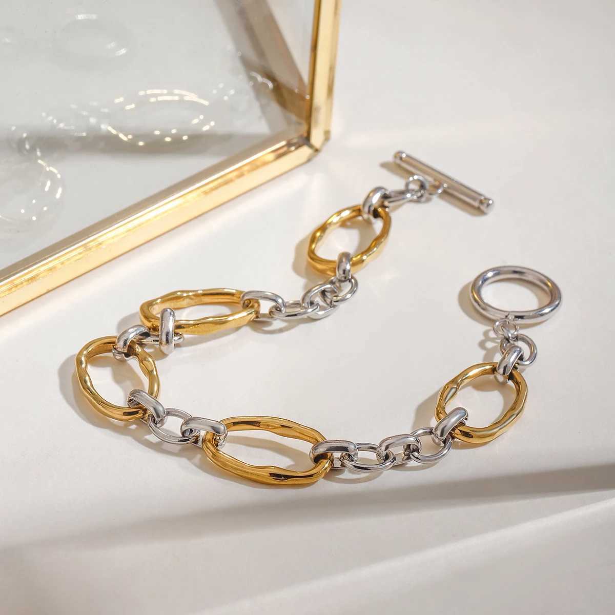 Matching Stainl Steel Golden Chain Bangle Bracelet Minimalist Geometric Women Bracelet Waterproof Jewelry Men Women GiftXJ250315