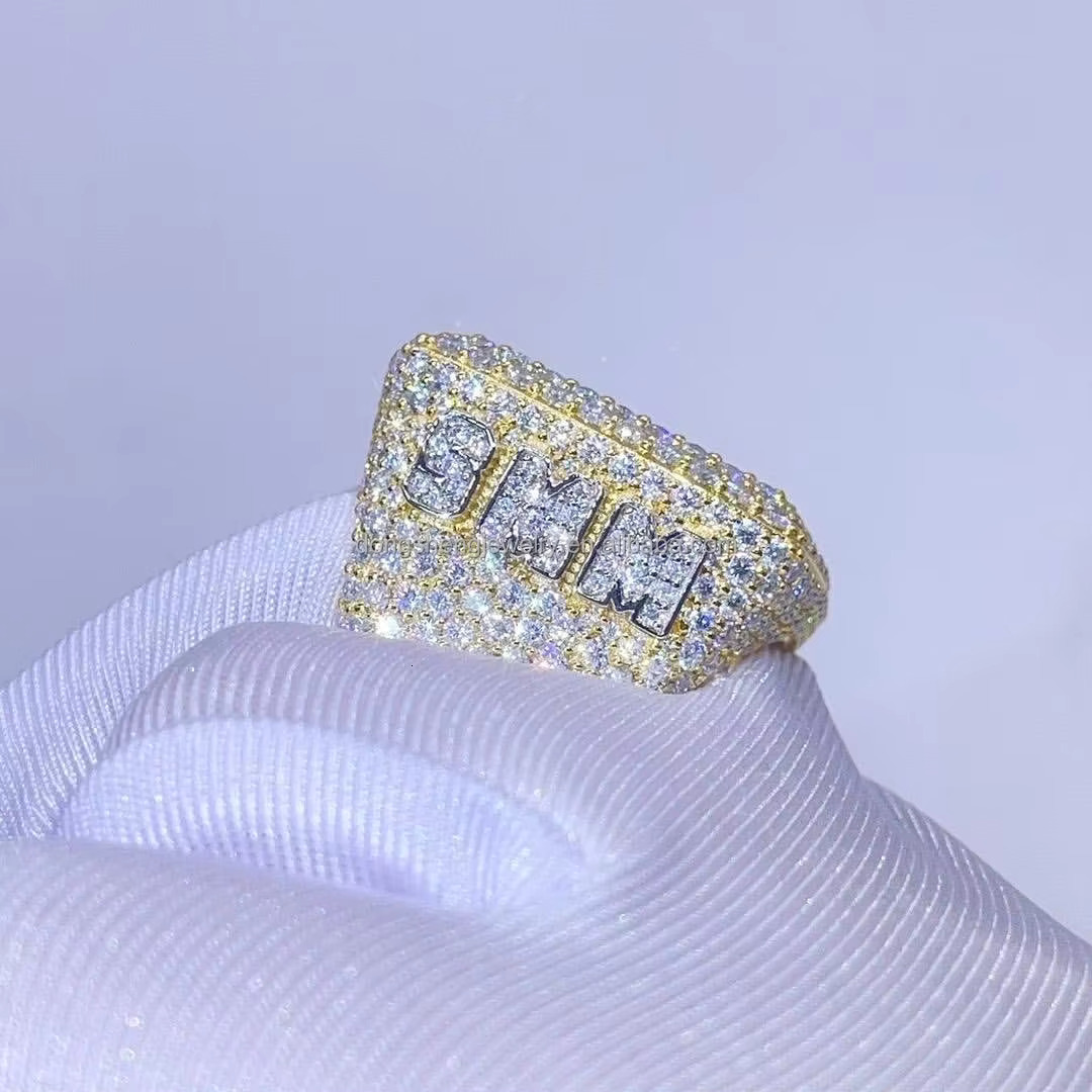 Custom High Quality Hip Hop Ring 925 Silver Diamond Ring Bling Iced Out VVS Moissanite Fashion Jewelry Ring for Mens