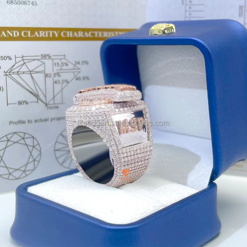 Lifeng Jewelry Hot Style Hip Hop Moissanite Ring Ice Out 925 Silver Moissanite Custom Champion Ring