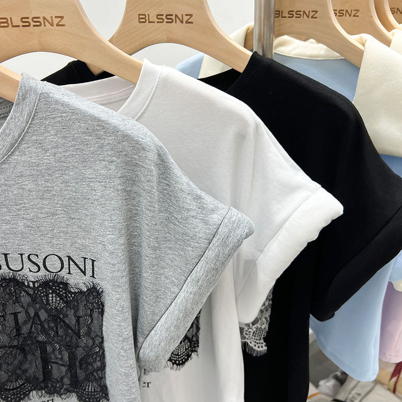 Short Sleeved T-Shirt Summer, Loose Beautiful Design, Unique And High-End Lace Top For Women In Summer