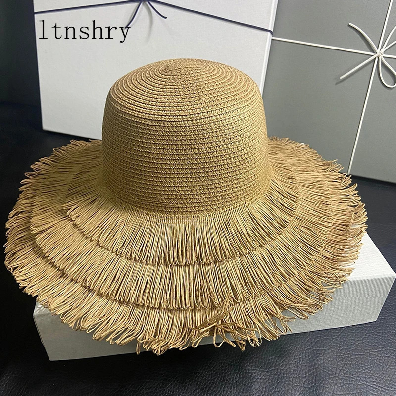 Fashion Wide Brim Womens Dome Tassel Straw Hat Sun Hat Beach Hat Sun Protection Jazz Hat Bucket Hat 250314