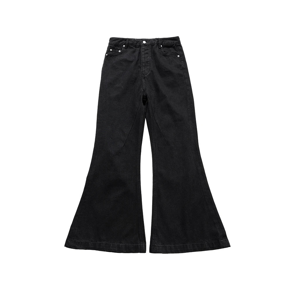 Black Vintage Jeans Flare Pants Mens RO Style Wide Leg Harajuku Solid Streetwear Y2K Baggy Casual Denim Trousers Oversized 250310