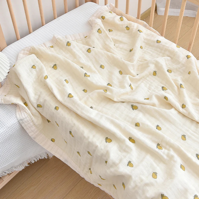 Cherry Lemon Blueberry Muslin Baby Swaddle Blanket for Boys Girls born Cotton Gauze Swaddling Wrap Receiving Blanket Unisex 250314