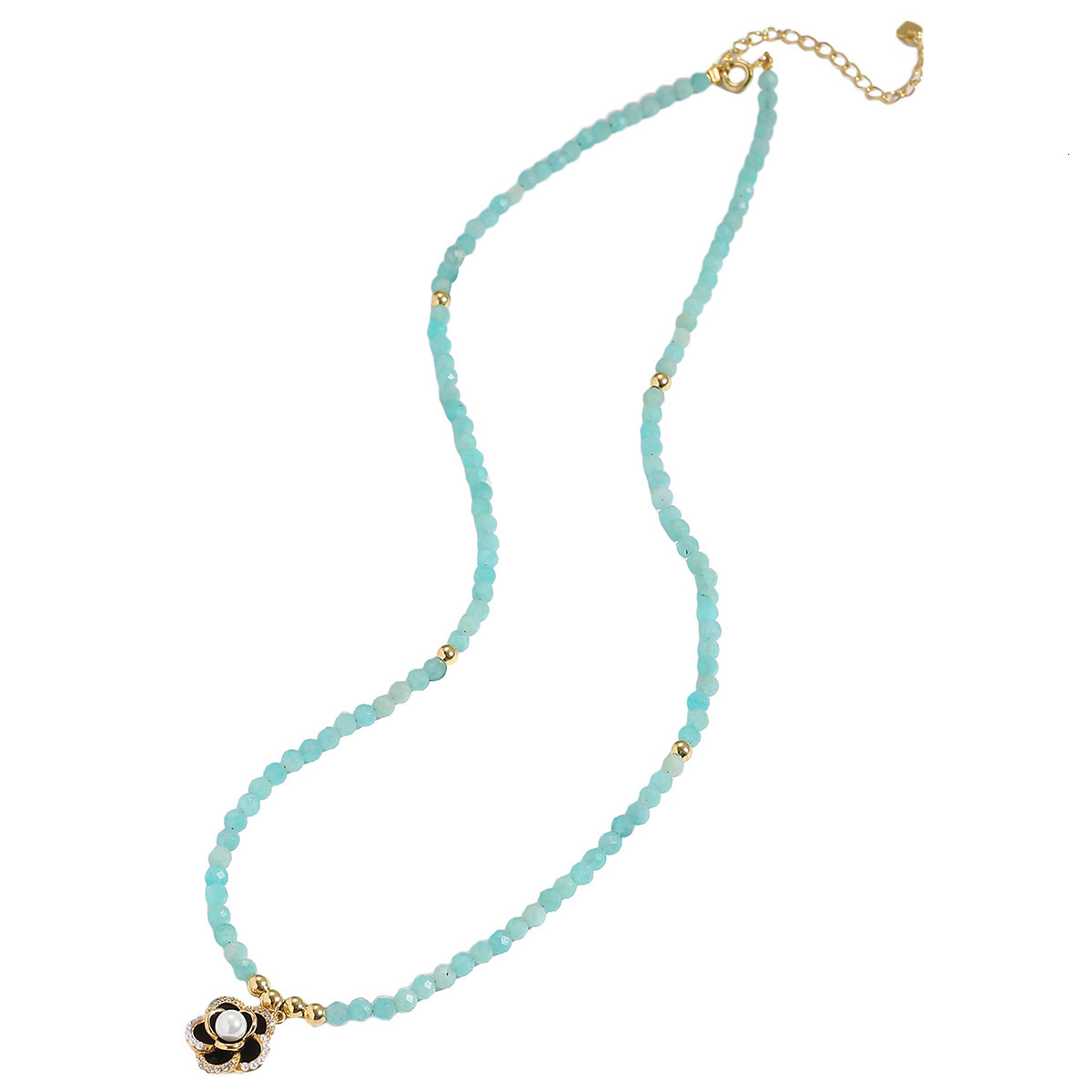 Necklace Women's Japanese-korean Style S925 Silver Niche Design Dopamine Color Crystal Beaded Necklace Simple Camellia Necklace