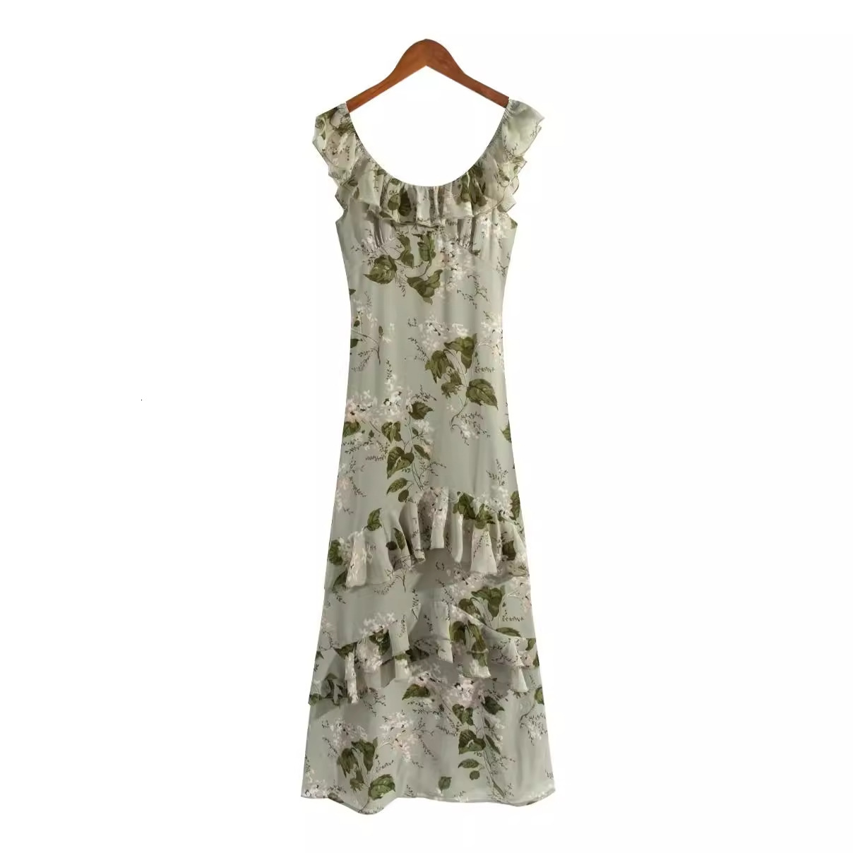 French Gentle Style Floral Suspender For Women's Summer Vacation Beach Dress, One Shoulder Strapless Fish Tail Long Dress
