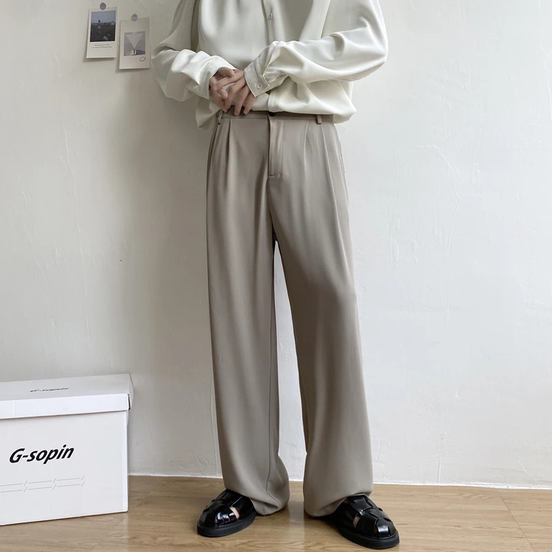 Black beige suit pants mens fashion social dress Korean loose straight casual office officially Trouser M2XL 250313